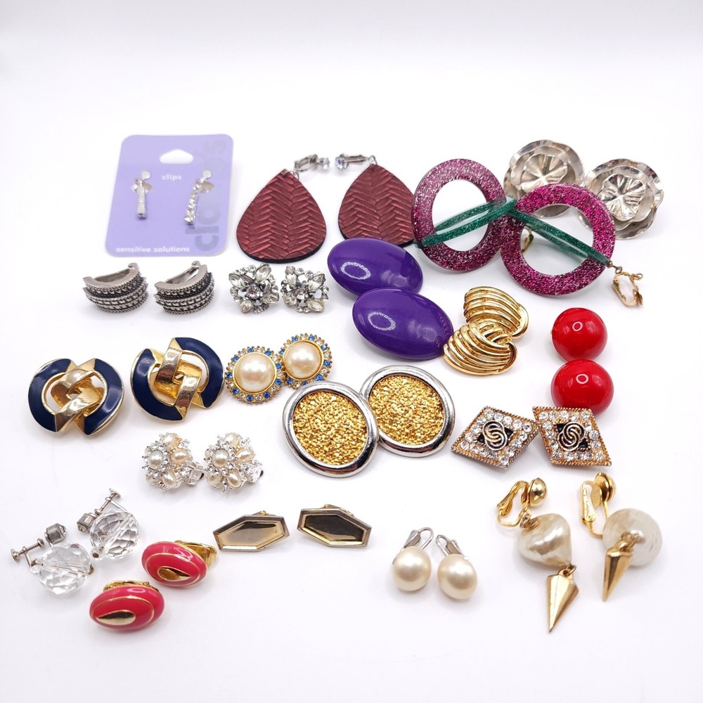 19 Pair Clip On Earring Lot Bundle
